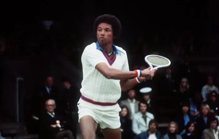 Framed Print : Arthur Ashe competing in the 1975 Wimbledon Tennis Championship Framed Print : Arthur Ashe competing in the 1975 Wimbledon Tennis Championship