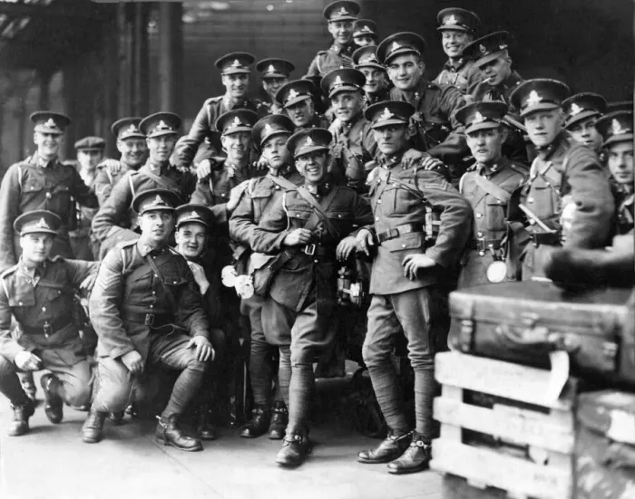Framed Print : Artillerymen of the 24th Field Brigade R. A. just before leaving Newcastle Central Station Framed Print : Artillerymen of the 24th Field Brigade R. A. just before leaving Newcastle Central Station