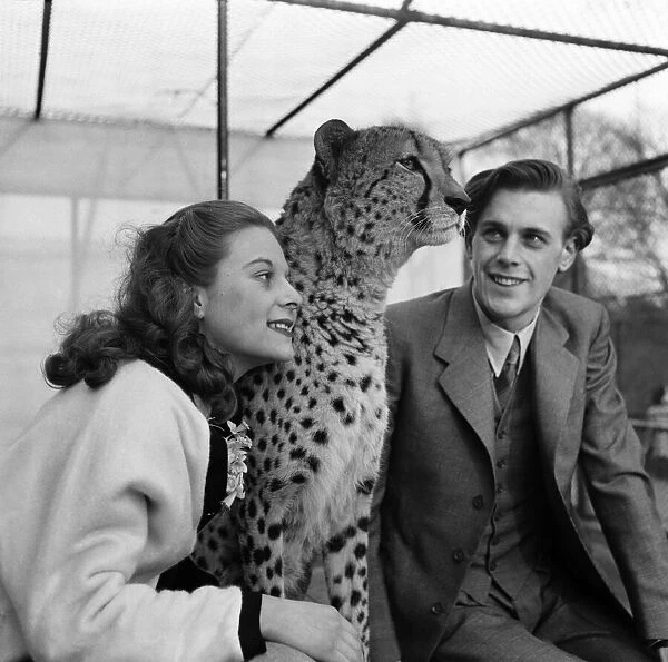 Artist couple Richard and Pat Larter with a leoprad during a visit to the Zoo