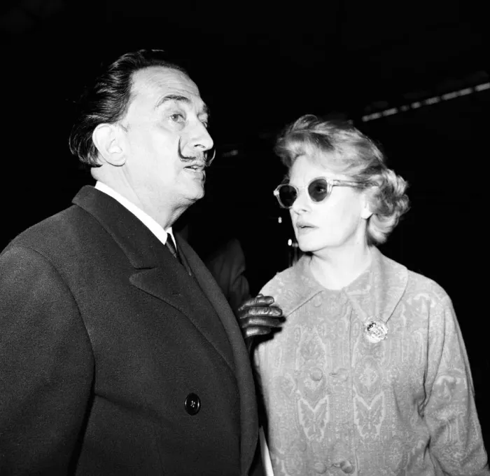 Framed Print : Artist Salvador Dali arrives in the UK, on the continental boat train to promote his Framed Print : Artist Salvador Dali arrives in the UK, on the continental boat train to promote his