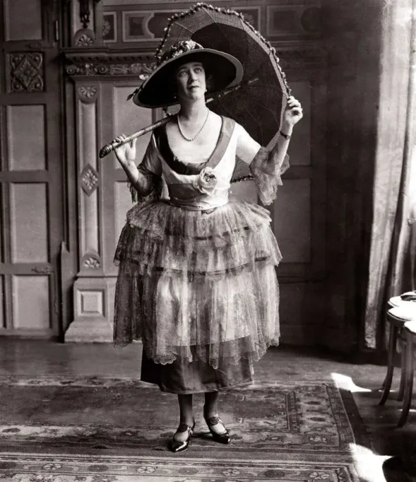 Framed Print : Ascot frock - June 1921 woman in dress holding a umbrella