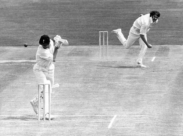 Ashes Cricket. Ted Dexter batsman receives a ball from Australian fast bowler Dennis