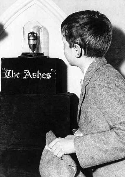 The Ashes Trophy, a young schoolboy looks