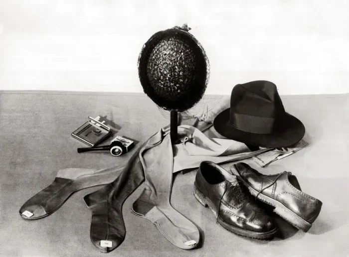 Framed Print : Assortment of various items of clothing including hats shoes socks Framed Print : Assortment of various items of clothing including hats shoes socks