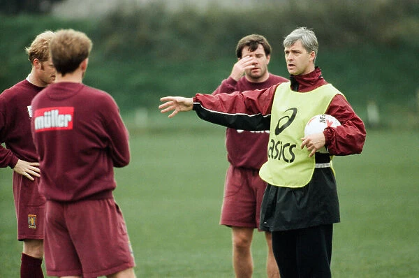 Aston Villa football team training with their new manager, Brian Little