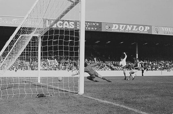 Aston Villa v Chelsea 1966  /  67 Season. Bobby Tambling scores Chelsea
