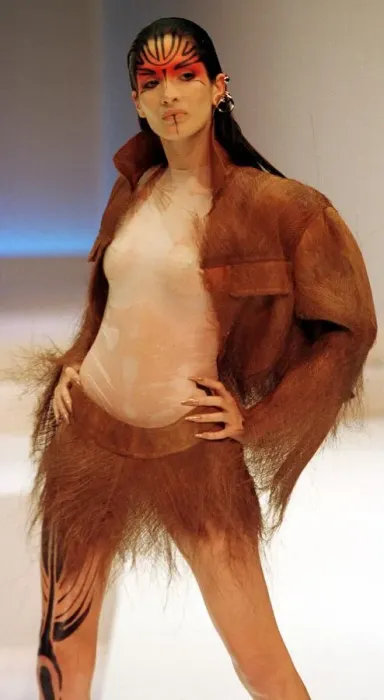 Framed Print : Astrid Models for Thierry Mugler at Paris Fashion Week 1999 Wearing textured skirt