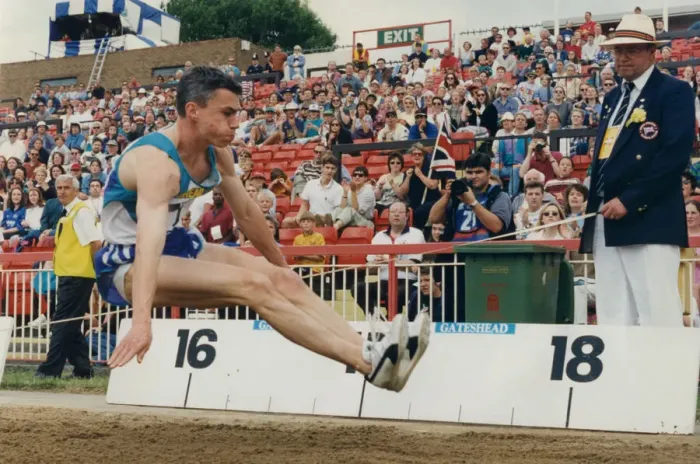 Framed Print : Athlete Jonathan Edwards Jonathan Edwards competing in the Triple Jump event during Framed Print : Athlete Jonathan Edwards Jonathan Edwards competing in the Triple Jump event during