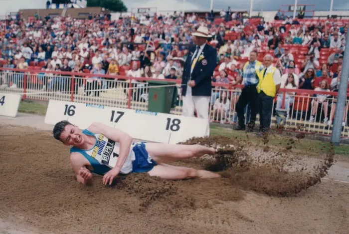 Framed Print : Athlete Jonathan Edwards Jonathan Edwards competing in the Triple Jump event during Framed Print : Athlete Jonathan Edwards Jonathan Edwards competing in the Triple Jump event during