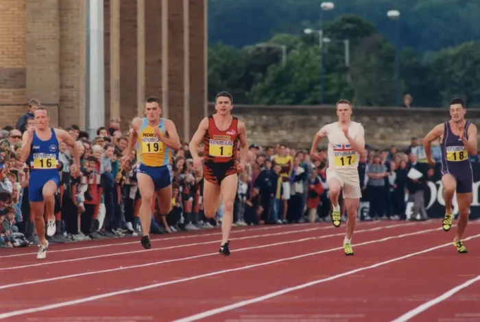 Framed Print : Athlete Jonathan Edwards Jonathan Edwards winning a 100 metres sprint