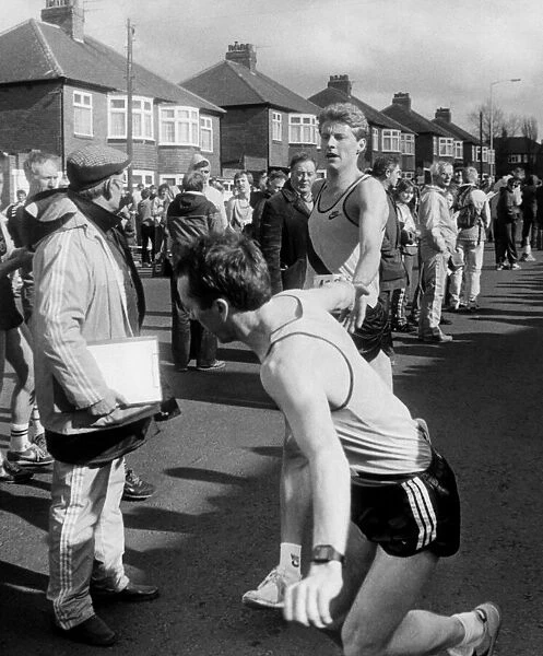 Athlete Steve Cram Steve Cram hands over to Tommy Power to help Jarrow