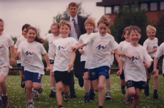 Framed Print : Athlete Steve Cram Steve Cram trains with pupils from Allendale County Framed Print : Athlete Steve Cram Steve Cram trains with pupils from Allendale County