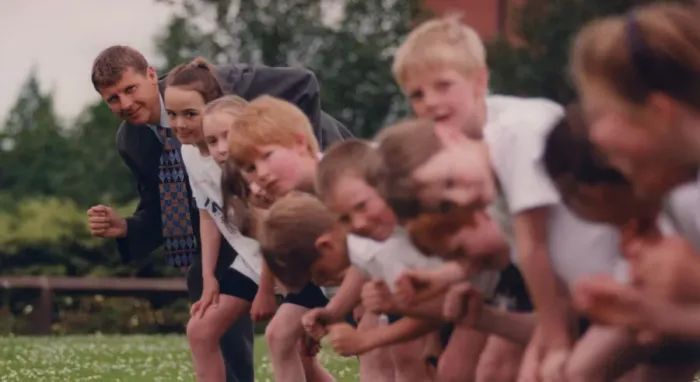 Framed Print : Athlete Steve Cram Steve Cram trains with pupils from Allendale County Framed Print : Athlete Steve Cram Steve Cram trains with pupils from Allendale County