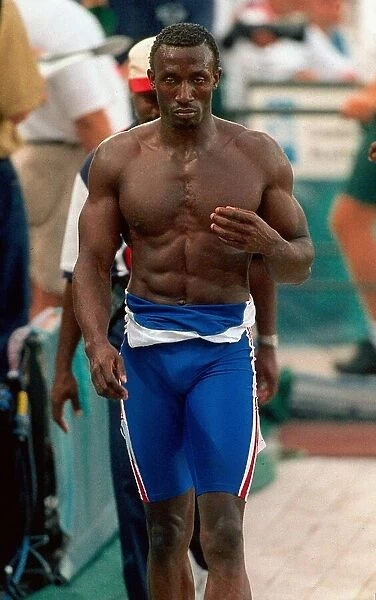 Atlanta Olympics 1996 Lindford Christie laves the track after being disqualified