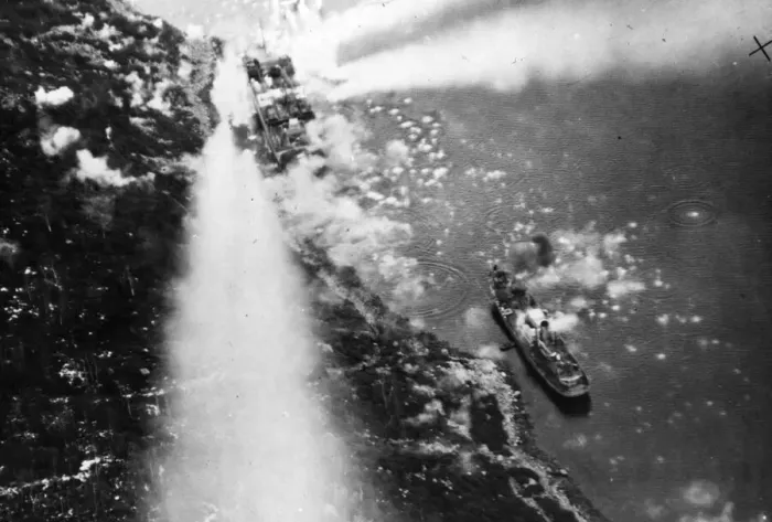 Framed Print : Attack on a Norwegian fjord by R. A. F. Beaufighters. March 1945 Framed Print : Attack on a Norwegian fjord by R. A. F. Beaufighters. March 1945