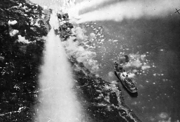 Attack on a Norwegian fjord by R. A. F. Beaufighters. March 1945