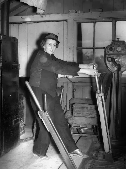 Framed Print : Audrey Hallam woman signal worker on the railways 1941 women doing mens jobs