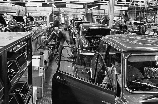 The Austin Mini car assembly line night shift at Longbridge, Birmingham, West Midlands