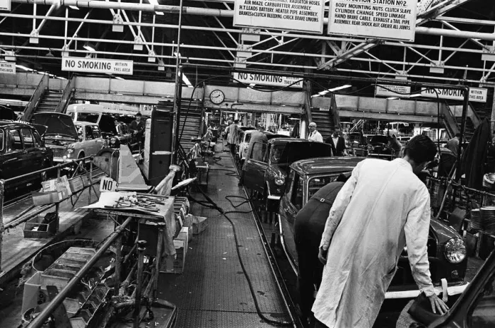 Framed Print : The Austin Mini car assembly line night shift at Longbridge, Birmingham, West Midlands Framed Print : The Austin Mini car assembly line night shift at Longbridge, Birmingham, West Midlands