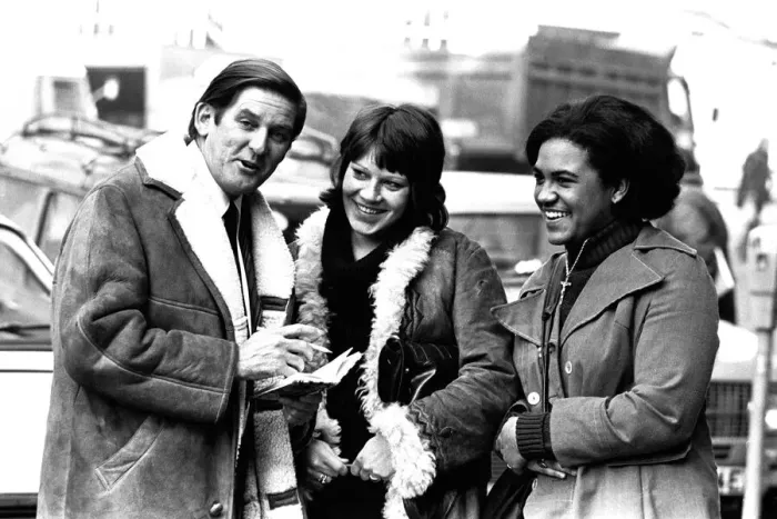 Framed Print : Australian actor Ray Barrett met two of his fans while in Newcastle in March, 1971 Framed Print : Australian actor Ray Barrett met two of his fans while in Newcastle in March, 1971