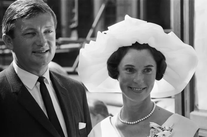 Framed Print : Australian cricket test captain Richie Benaud pictured with his new bride Framed Print : Australian cricket test captain Richie Benaud pictured with his new bride