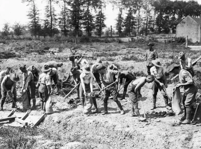 Framed Print : Australian pioneers of the 1st and 2nd Australian division at work behind the lines near Framed Print : Australian pioneers of the 1st and 2nd Australian division at work behind the lines near