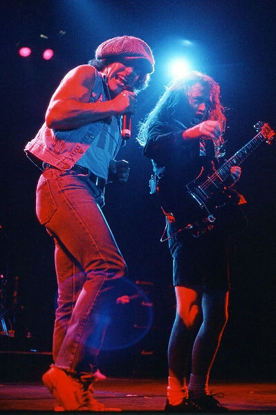 Australian rock group AC  /  DC performing on stage at Wembley Arena during their '