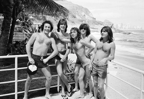 Australian rock group AC  /  DC takes time to relax at Ipanema beach in Rio De Janeiro
