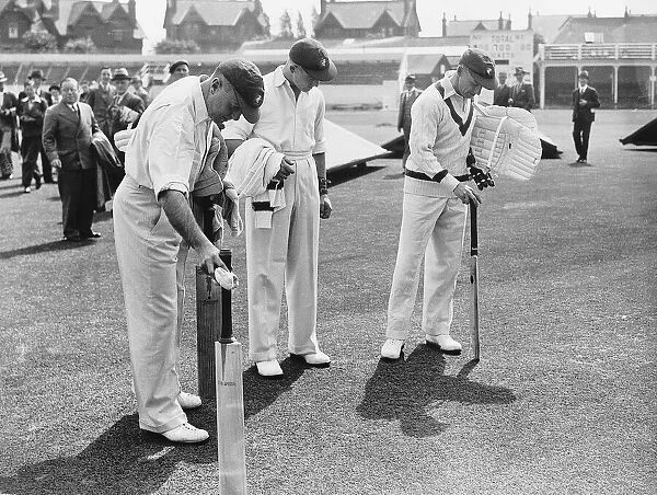 Australian test cricket team inspecting the pitch before the game at Trent Bridge