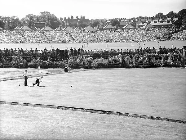 Australian tour of Great Britain for the Ashes. A game of bowls in progress in