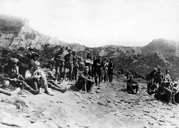 Australians at Anzac Cove awaiting the arrival of Turkish prisoners of war Circa May 1915