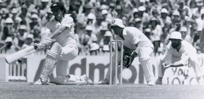 Framed Print : Australias Ian Chappell in action against England tries to sweep the ball past Framed Print : Australias Ian Chappell in action against England tries to sweep the ball past