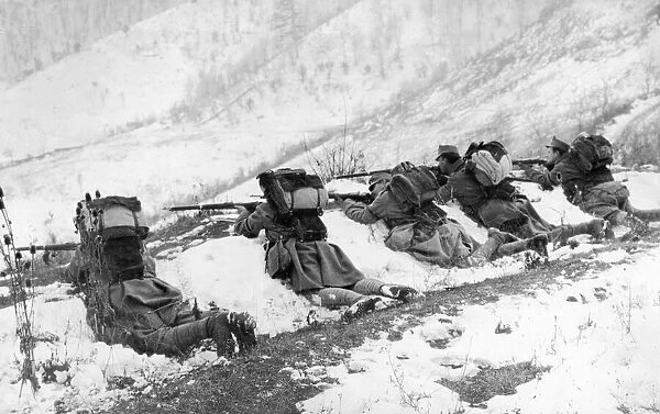 Austrian troops seen here defending a mountain top during the winter campaign