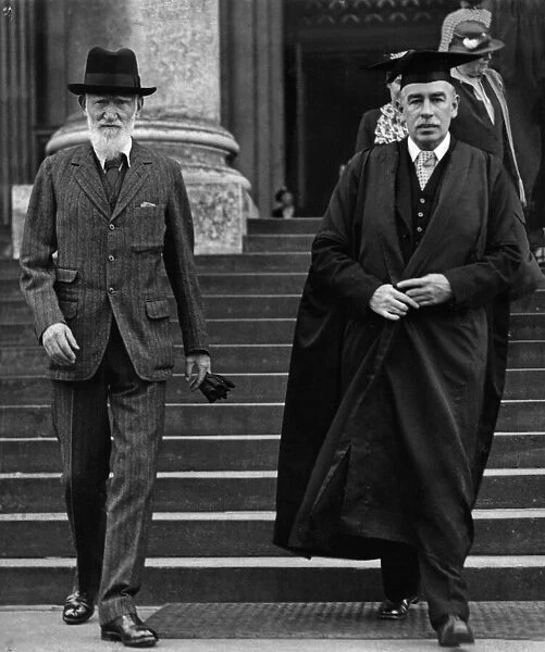 Author and playwright George Bernard Shaw (Left) seen here on the steps of