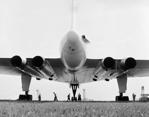 A Avro Vulcan sits at dispersal during Exercise Mayflight at RAF Scampton. 11 May 1961