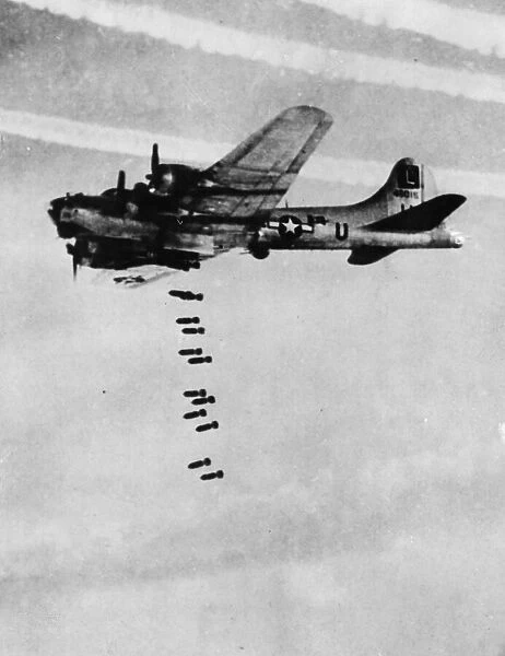 B-17 Flying Fortress bombers of the United States Army Eighth Air Force sent their bombs