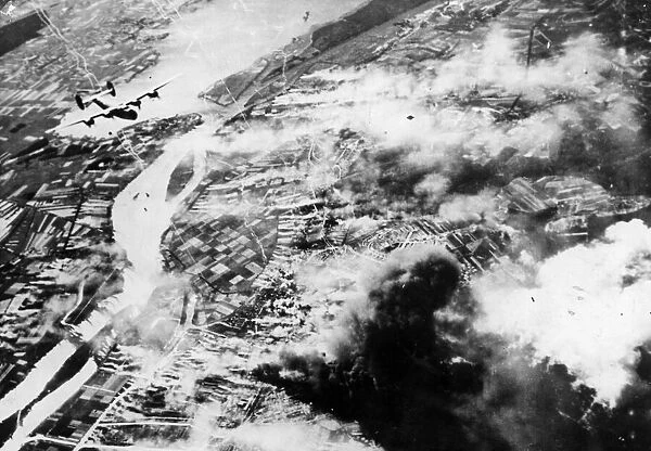 B-24 Liberators attack oil refineries at Politz. June 1944
