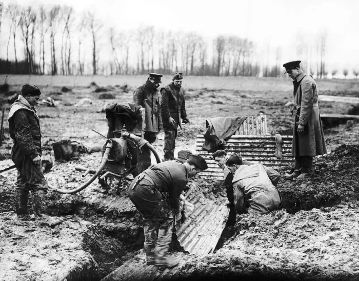 Framed Print : B Company Royal Irish Fusiliers constructing trenches with corrigated iron Framed Print : B Company Royal Irish Fusiliers constructing trenches with corrigated iron