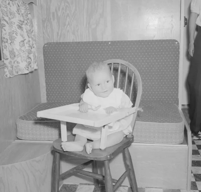 Framed Print : Baby in high chair Circa 1959 Framed Print : Baby in high chair Circa 1959