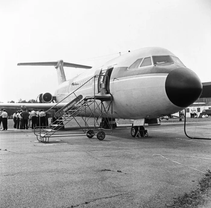 Framed Print : BAC-1-11 undergoing engine tests at Hurn Airport in Bournemouth. 6th August 1963 Framed Print : BAC-1-11 undergoing engine tests at Hurn Airport in Bournemouth. 6th August 1963