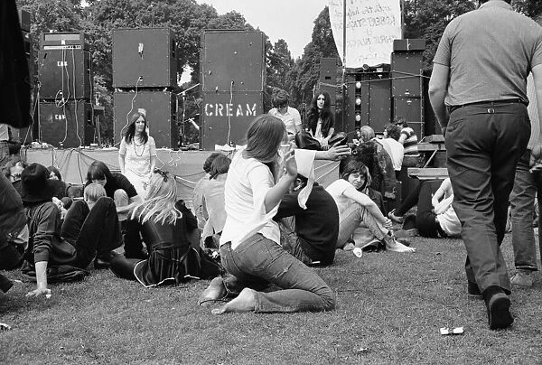 Backstage at a concert in Hyde Park by Blind Faith, the band formed by Eric Clapton