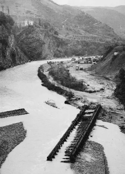 Framed Print : Bailey Bridge rendered useless by heavy flooding on the River Canterno