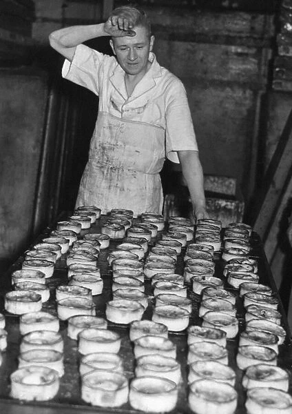Bakers finish pies, ready for delivery at busy Edinburgh Bakery, Friday 1st February 1957