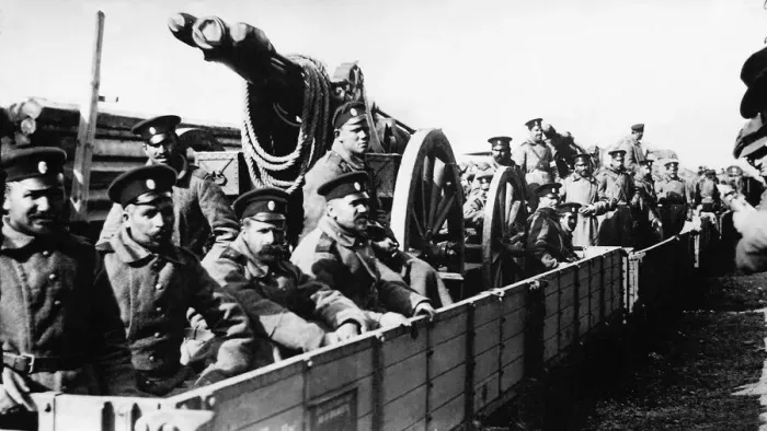 Framed Print : Balkans War November 1912 soldiers sitting in a carriage with huge guns