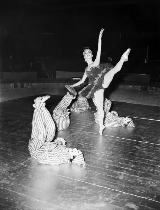 Framed Print : A ballet dancer during a circus rehearsal at Olympia, London, 14th December 1952 Framed Print : A ballet dancer during a circus rehearsal at Olympia, London, 14th December 1952