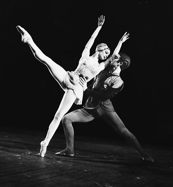 Ballet dancers Antoinette Sibley and Donlad Macleary rehearsing on stage at the Royal