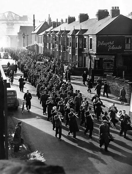 The band headed the procession of strikers from Swan Hunter shipbuilders in Wallsend