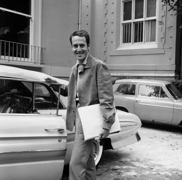 Framed Print : Band leader, John Barry, of the John Barry Seven musical group arrives for a recording Framed Print : Band leader, John Barry, of the John Barry Seven musical group arrives for a recording