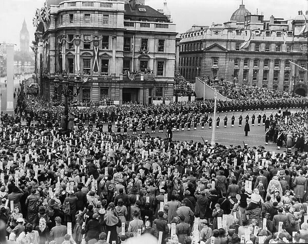 Band of the Royal Navy make their way through Trafalgar Square before the start of