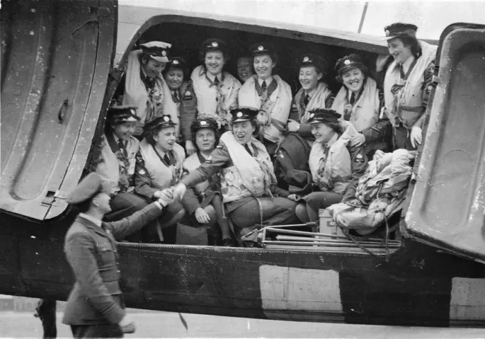 Framed Print : The band of the The Womens Auxiliary Air Force (WaF) leave for Copenhagen, Denmark Framed Print : The band of the The Womens Auxiliary Air Force (WaF) leave for Copenhagen, Denmark